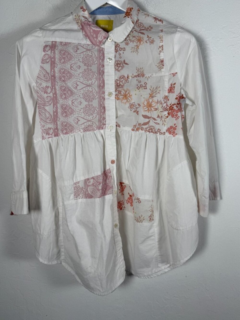 Maeve Anthropologie Patchwork Tunic Button Down Shirt Floral Paisley Boho Small